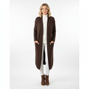 Line And Dot Chocolate Brown Long Sleeve Open Front Duster Cardigan Sweater S